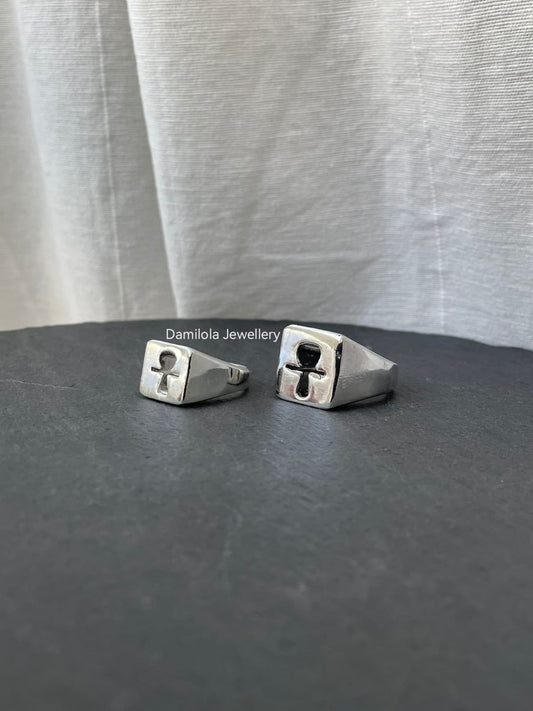 PURE Ankh Chunky Signet Ring - 925 Silver/Gold