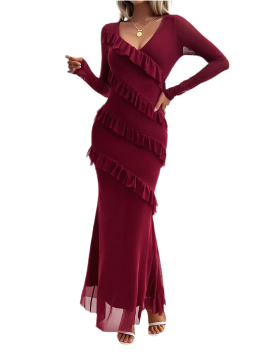 Devine Ruffled Surplice Long Sleeve Maxi Dress