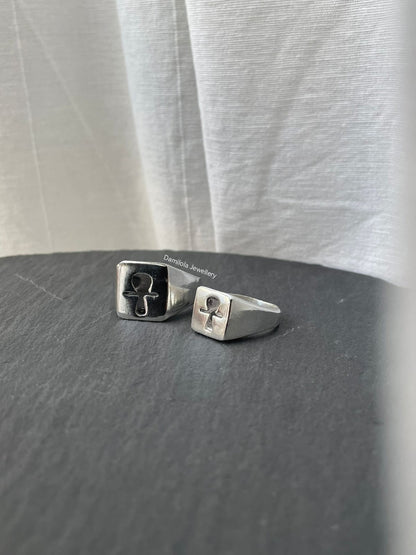PURE Ankh Chunky Signet Ring - 925 Silver/Gold
