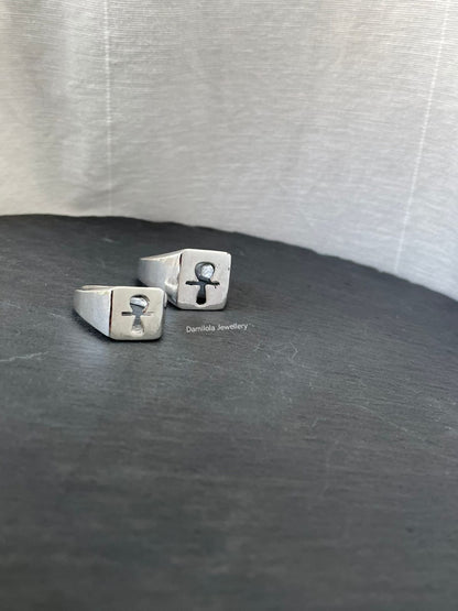 PURE Ankh Chunky Signet Ring - 925 Silver/Gold