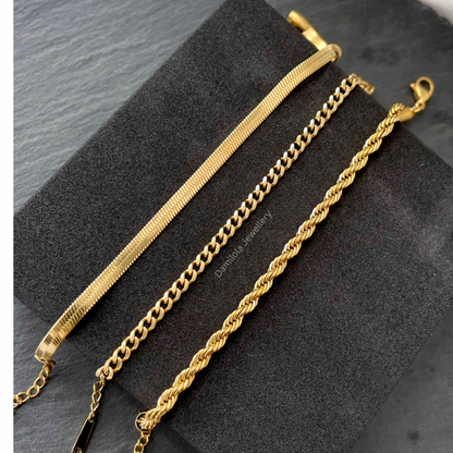 Luxury Steel Anklets/Bracelets - Classics Snake, Rope&Curb