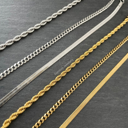 Luxury Steel Anklets/Bracelets - Classics Snake, Rope&Curb